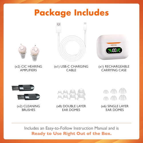 CIC Rechargeable Hearing Amplifier for Seniors & Adults w/Intelligent Noise Reduction - OTC for Men & Women, Near-Invisible, 32-Channel, Easy Use