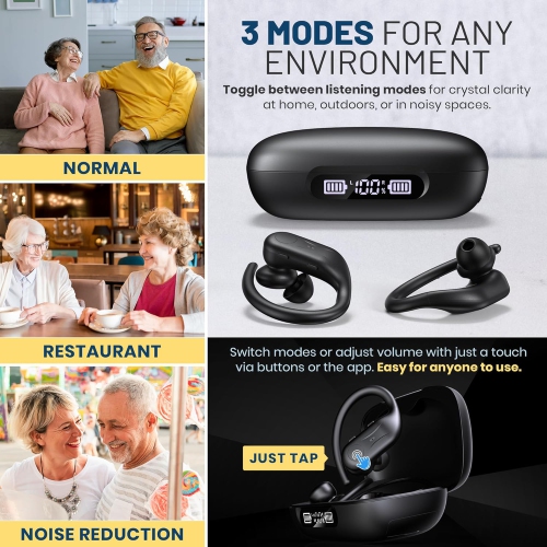 Rechargeable Bluetooth Hearing Amplifier for Seniors - Easy-to-Use Behind the Ear Sound Amplifier with Automatic Noise Cancelling & App - BTE for