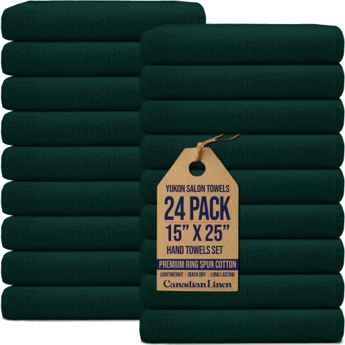 Canadian Linen Yukon – Ensemble de 24 essuie-mains, 15 x 25&nbsp;po, coton doux absorbant, séchage rapide, pour salon, restaurant Spa Barber, vert