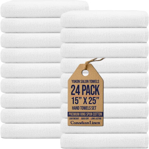 Canadian Linen Yukon Hand Towels Set, 24 Pack, 15"x25", Lightweight Quick Dry Soft Absorbent Cotton Hand Towel for Nursing Hospital Hotel Motel, White