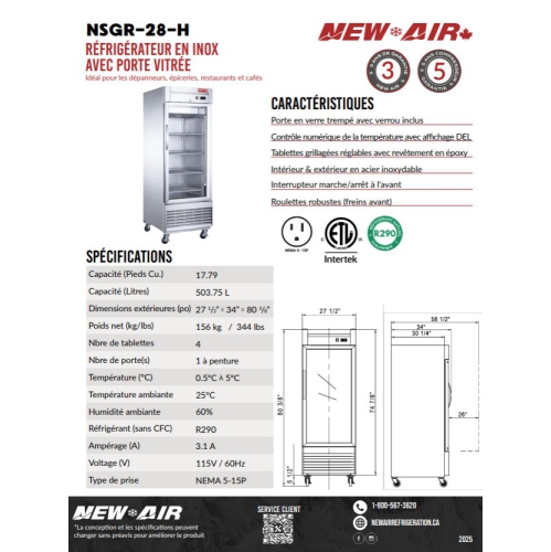 New Air NSGR-28-H 28" Glass Door Refrigerator Reach-In - Ideal for restaurants, cafés, convenience and grocery stores