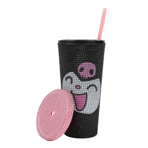 Kuromi – Gobelet en plastique de 20 oz avec pierres du Rhin noir