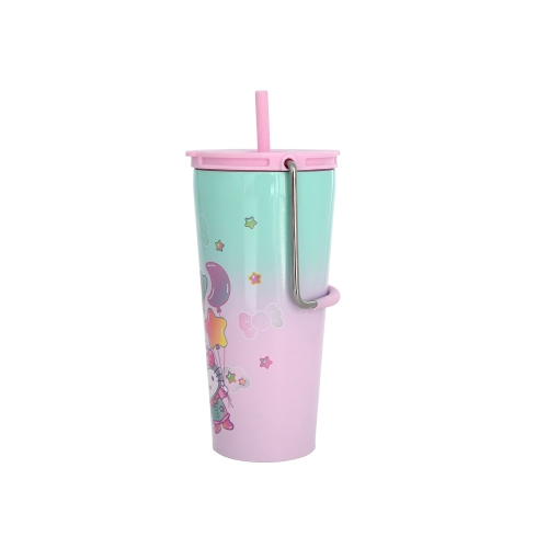 Gobelet 20 oz en acier inoxydable avec paille et poignée Hello Kitty x Friends