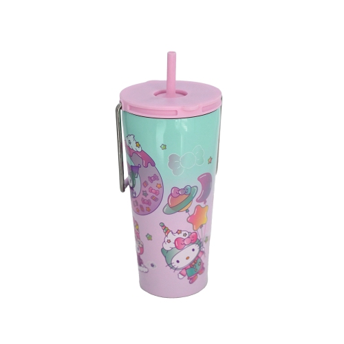 Gobelet 20 oz en acier inoxydable avec paille et poignée Hello Kitty x Friends