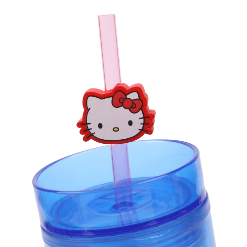 Tasse de tennis Hello Kitty 16 oz en plastique bleu avec paille et couvercle