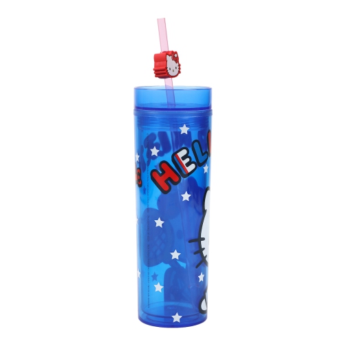 Tasse de tennis Hello Kitty 16 oz en plastique bleu avec paille et couvercle