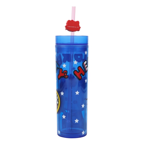 Tasse de tennis Hello Kitty 16 oz en plastique bleu avec paille et couvercle