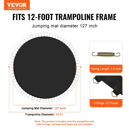 VEVOR Replacement Trampoline Mat, Jumping Mat Fits 12ft Frame, Universal Jumping Mat for 12ft Round Trampoline, Reinforce UV-Resistant Mat with