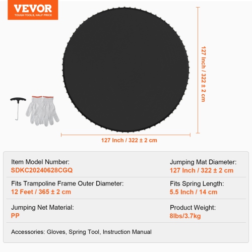 VEVOR Replacement Trampoline Mat, Jumping Mat Fits 12ft Frame, Universal Jumping Mat for 12ft Round Trampoline, Reinforce UV-Resistant Mat with