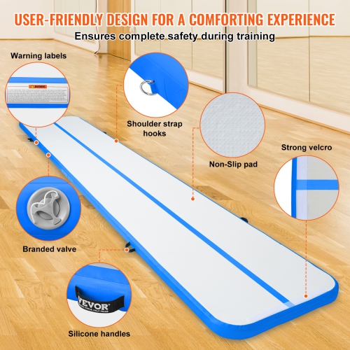 VEVOR 4 inch Gymnastics Air Mat, Thickness Inflatable Gymnastics Tumbling Mat, Tumble Track with Electric Pump, Training Mat for Home-Use /Gym/Yoga/