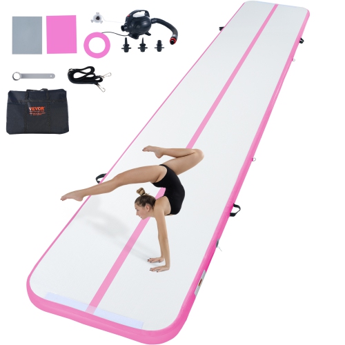 VEVOR 4 inch Gymnastics Air Mat, Thickness Inflatable Gymnastics Tumbling Mat, Tumble Track with Electric Pump, Training Mats for Home