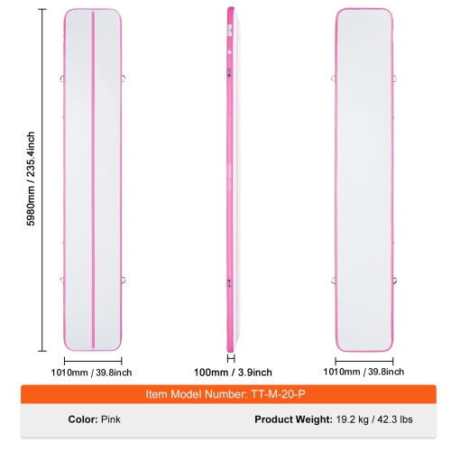 VEVOR 4 inch Gymnastics Air Mat, Thickness Inflatable Gymnastics Tumbling Mat, Tumble Track with Electric Pump, Training Mats for Home