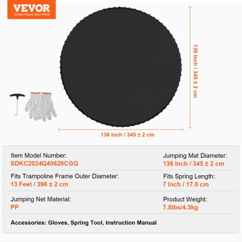 VEVOR Replacement Trampoline Mat, Jumping Mat Fits 13ft Frame, Universal Jumping Mat for 13ft Round Trampoline, Reinforce UV-Resistant Mat with