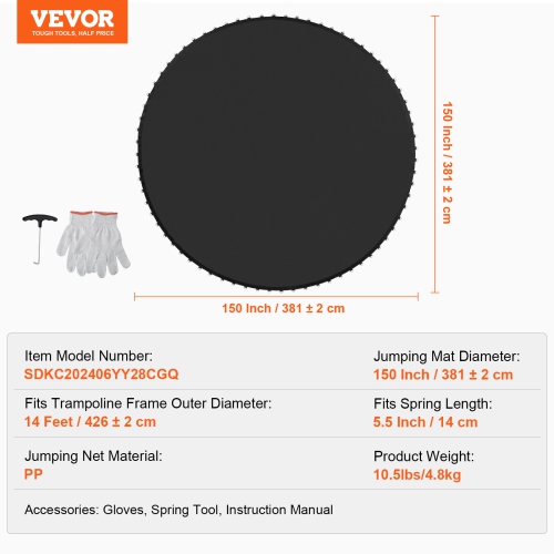 VEVOR Replacement Trampoline Mat, Jumping Mat Fits 14ft Frame, Universal Jumping Mat for 14ft Round Trampoline, Reinforce UV-Resistant Mat with