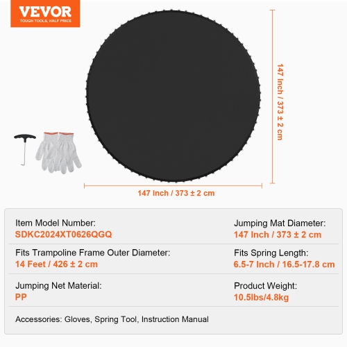 VEVOR Replacement Trampoline Mat, Jumping Mat Fits 14ft Frame, Universal Jumping Mat for 14ft Round Trampoline, Reinforce UV-Resistant Mat with