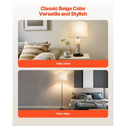 VEVOR Drum Lamp Shade, 13in Top x 13in Bottom x 10in High, Medium Drum Linen Lampshade, Replacement Lamp Shade for Table Lamps Floor Lamps, Easy