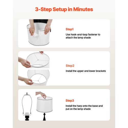 VEVOR 2 Set Lamp Shade, 11in Top x 13in Bottom x 10in High, Medium Lampshade with Harp, Replacement Lamp Shade for Table & Floor Lamps, White with