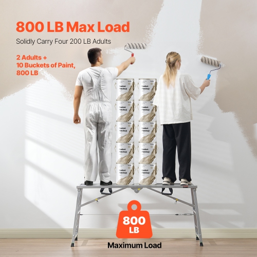 VEVOR Work Platform, 4 Gear Adjustable Height, Folding Alloy Steel Step Ladder, Portable Scaffolding Platform, 800 lb Load Capacity, Non-Slip Rubber