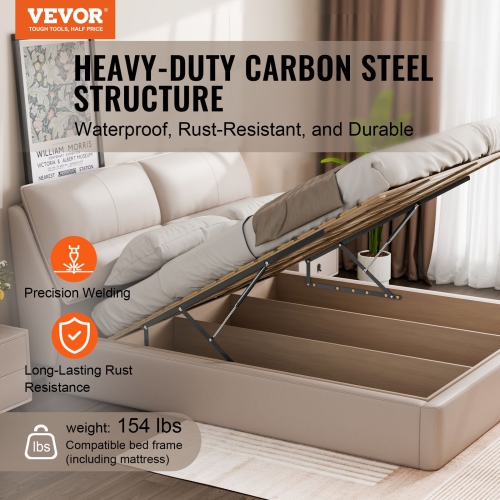 VEVOR 59x71 in Bed Lift, Compatible Bed Size 154 lbs Load Bearing, DIY Wall Bed Mechanical Hardware Kit Vertical Deluxe, Pneumatic Lever Heavy Duty