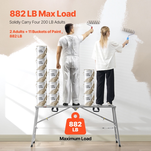 VEVOR Work Platform, 4 Gear Adjustable Height, Folding Alloy Steel Step Ladder, Portable Scaffolding Platform, 800 lb Load Capacity, Non-Slip Rubber