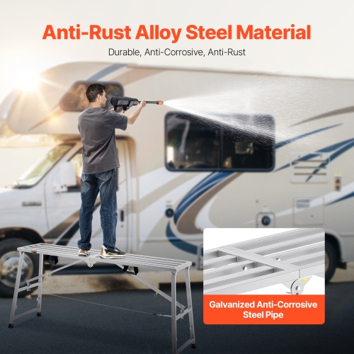 VEVOR Work Platform, 4 Gear Adjustable Height, Folding Alloy Steel Step Ladder, Portable Scaffolding Platform, 800 lb Load Capacity, Non-Slip Rubber