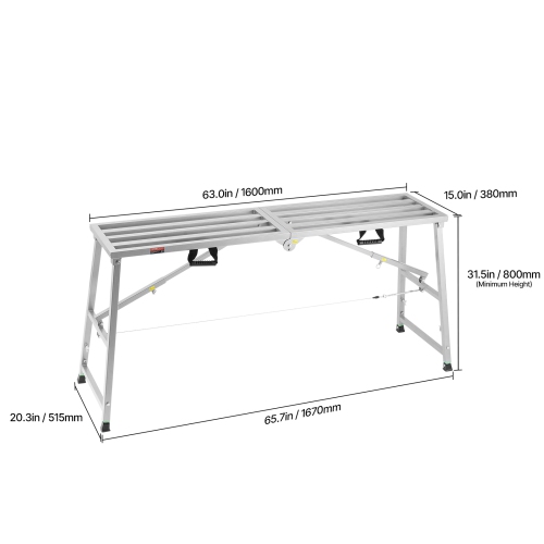 VEVOR Work Platform, 4 Gear Adjustable Height, Folding Alloy Steel Step Ladder, Portable Scaffolding Platform, 800 lb Load Capacity, Non-Slip Rubber