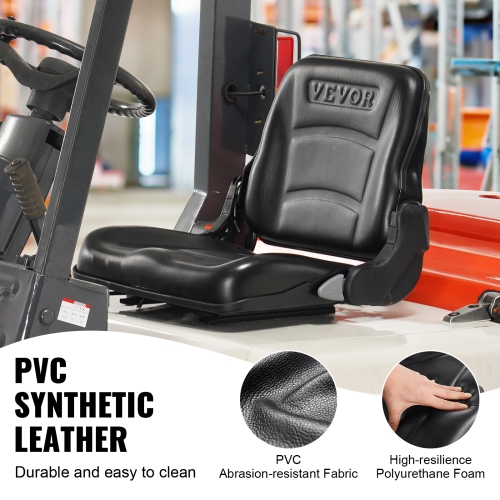 VEVOR 6.3-13.4 inch Universal Forklift Seat, Fold Down Tractor Seat with Adjustable Angle Back and Micro Switch, Extended Slot Comfortable Forklift