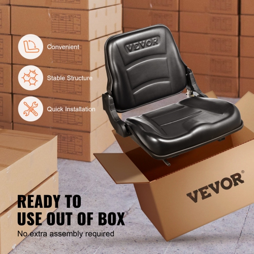 VEVOR 6.3-13.4 inch Universal Forklift Seat, Fold Down Tractor Seat with Adjustable Angle Back and Micro Switch, Extended Slot Comfortable Forklift