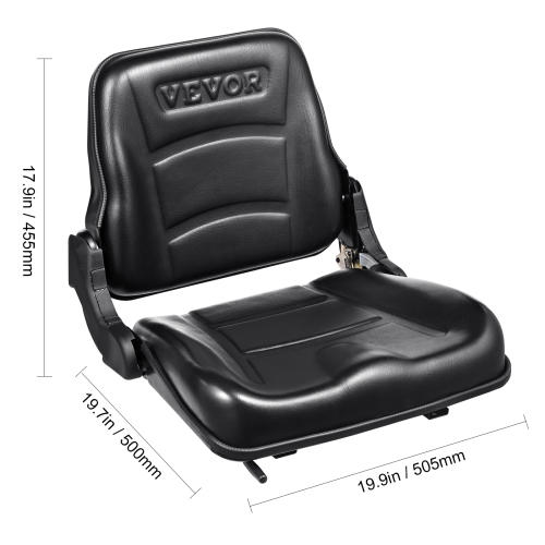 VEVOR 6.3-13.4 inch Universal Forklift Seat, Fold Down Tractor Seat with Adjustable Angle Back and Micro Switch, Extended Slot Comfortable Forklift