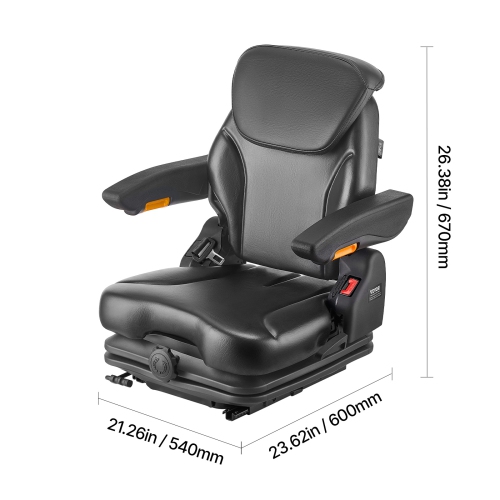 VEVOR Universal Forklift Seat, Tractor Suspension Seat with Adjustable Back, Armrest, Headrest & Safety Belt, Secure Fold Down Tractor Seat with