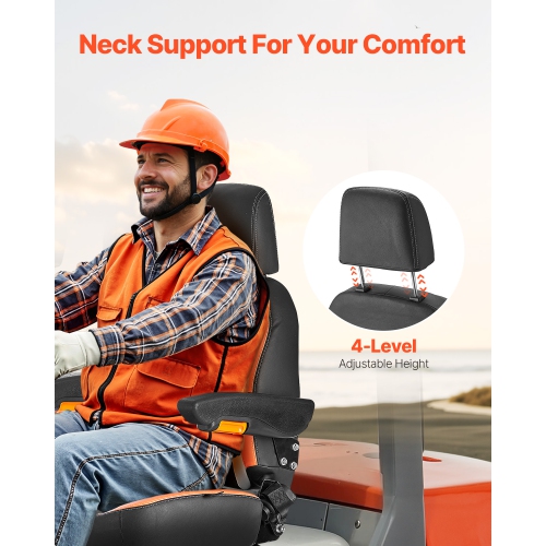 VEVOR Universal Forklift Seat, Tractor Seat with Adjustable Back, Armrest, Headrest & Safety Belt, Secure Tractor Seat with Micro Switch, Ergonomic