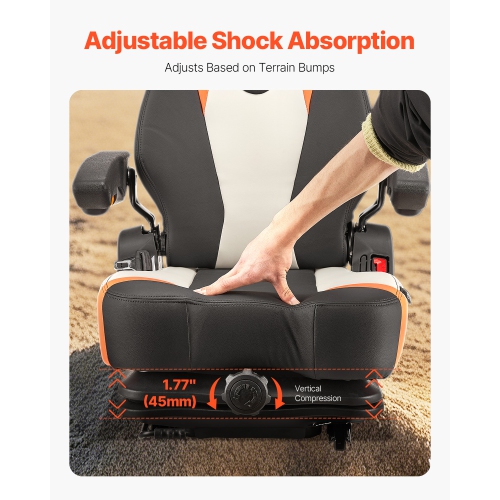 VEVOR Universal Forklift Seat, Tractor Suspension Seat with Adjustable Back, Armrest & Safety Belt, Secure Fold Down Tractor Seat with Micro Switch,