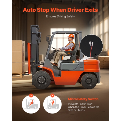 VEVOR Universal Forklift Seat, Tractor Suspension Seat with Adjustable Back, Armrest & Safety Belt, Secure Fold Down Tractor Seat with Micro Switch,