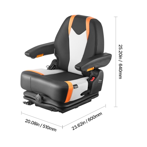 VEVOR Universal Forklift Seat, Tractor Suspension Seat with Adjustable Back, Armrest & Safety Belt, Secure Fold Down Tractor Seat with Micro Switch,