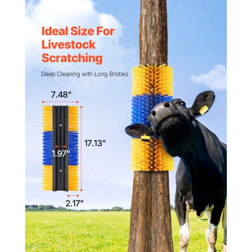 VEVOR 4 Pcs Livestock Scratching Brush, with 8 Screws, 17.1 x 7.5 in, for Back Itch Relief & Keep Cleaning, Grooming & Scratching Post Brush for