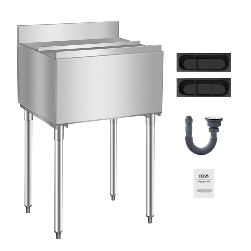 VEVOR 61 L Commercial Ice Bin, Underbar Ice Bin, 24 x 19 x 37 in Stainless Steel Ice Chest with Sliding Lid,Bottle Holders,Adjustable Bullet Feet,