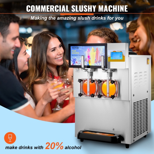 VEVOR 8L / 2.1 Gal Commercial Slushy Machine, Double Bowl Margarita Machine,1155W Stainless Steel Margarita Smoothie Frozen Drink Maker, Slushie