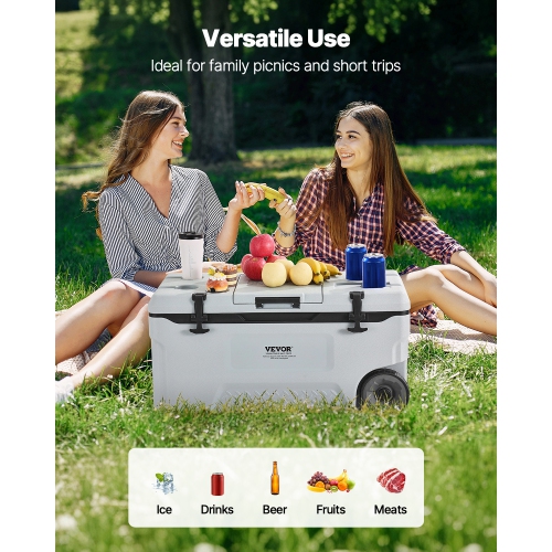VEVOR 74 QT Portable Cooler, Wheeled Cooler with Ice Retention, Heavy-Duty Handles and Cup Holder, Lightweight Rigid Material Insulated Portable