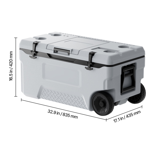 VEVOR 74 QT Portable Cooler, Wheeled Cooler with Ice Retention, Heavy-Duty Handles and Cup Holder, Lightweight Rigid Material Insulated Portable