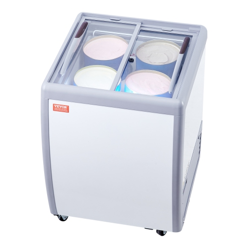 VEVOR 5.6 Cu.ft Commercial Ice Cream Display Case, Chest Freezer, Mobile Glass Top Deep Freezer, Restaurant Gelato Dipping Cabinet, 2 Sliding Glass