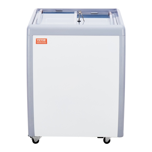 VEVOR 5.6 Cu.ft Commercial Ice Cream Display Case, Chest Freezer, Mobile Glass Top Deep Freezer, Restaurant Gelato Dipping Cabinet, 2 Sliding Glass