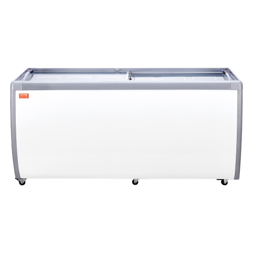VEVOR 20 Cu.ft Commercial Ice Cream Display Case, Chest Freezer, Mobile Glass Top Deep Freezer, Restaurant Gelato Dipping Cabinet with 12 Large Tubs,