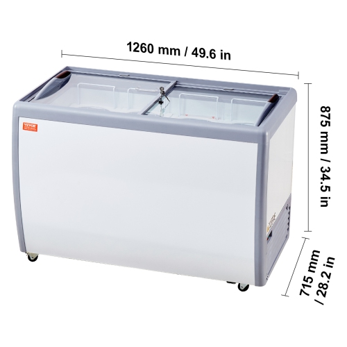 VEVOR 13.1 Cu.ft Commercial Ice Cream Display Case, Chest Freezer, Mobile Glass Top Deep Freezer, Restaurant Gelato Dipping Cabinet with 8 Large