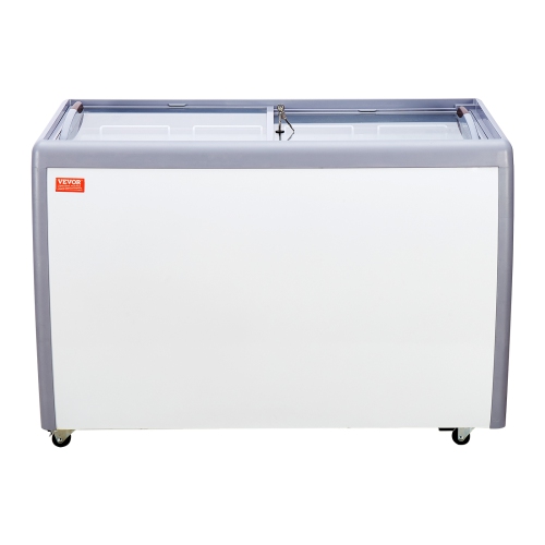 VEVOR 13.1 Cu.ft Commercial Ice Cream Display Case, Chest Freezer, Mobile Glass Top Deep Freezer, Restaurant Gelato Dipping Cabinet with 8 Large