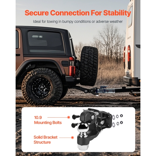 VEVOR Pintle Hook, 20000 lbs Towing Capacity, Trailer Hitches Receiver Hook Combination 2-5/16-inch Hitch Ball, Fits 2.5 to 3-inch Lunette Ring with