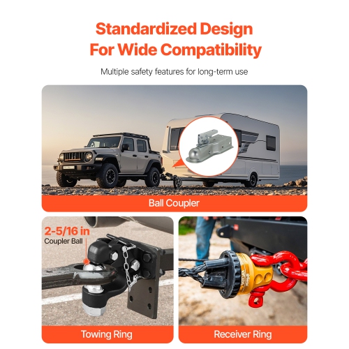 VEVOR Pintle Hook, 20000 lbs Towing Capacity, Trailer Hitches Receiver Hook Combination 2-5/16-inch Hitch Ball, Fits 2.5 to 3-inch Lunette Ring with