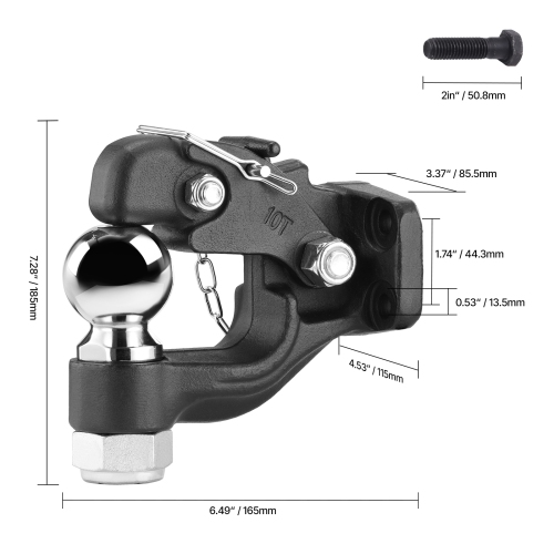 VEVOR Pintle Hook, 20000 lbs Towing Capacity, Trailer Hitches Receiver Hook Combination 2-5/16-inch Hitch Ball, Fits 2.5 to 3-inch Lunette Ring with