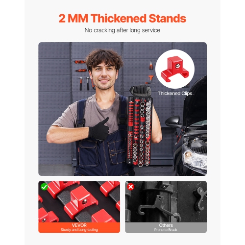 VEVOR 2PCS Portable Socket Organizer Tray, Metric & SAE Socket Organizer Set Hold up to 160 Sockets, 1/4", 3/8" and 1/2" Heavy-Duty Socket Rail with