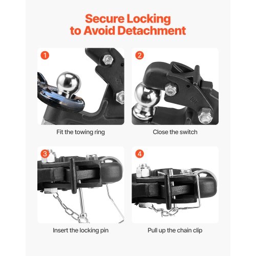 VEVOR Pintle Hook, 16000 lbs Towing Capacity, Pintle Hook Hitch for 2-inch Hitch Hook Military Receiver, Combination 2-inch Hitch Ball, Fits 2.5 to