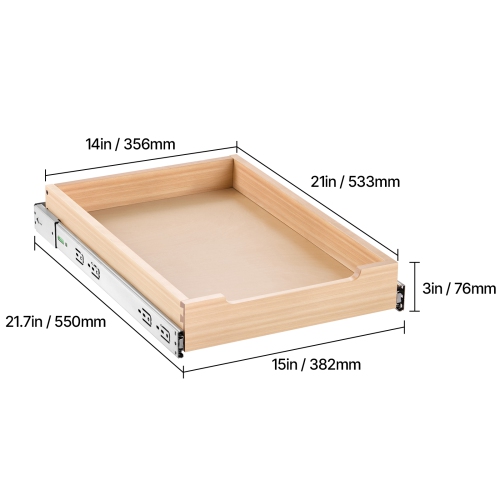 VEVOR 14"W x 21"D Pull Out Cabinet Drawer, Soft Close Slide out Shelf, Heavy-Duty Sliding Drawer, Bottom and Side Assembly Base Cabinet Organization